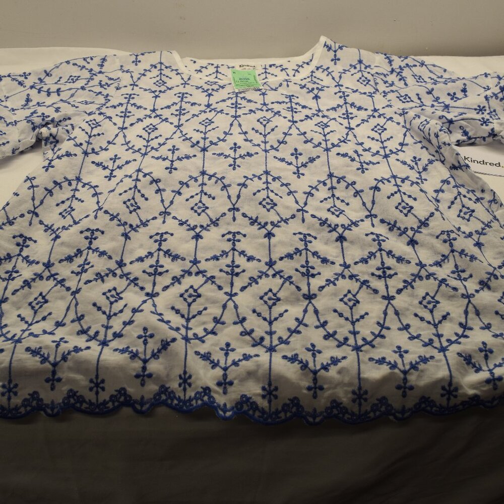 Kindred Embroidered Boho White Blue Peasant Top Plus Size 1X #860